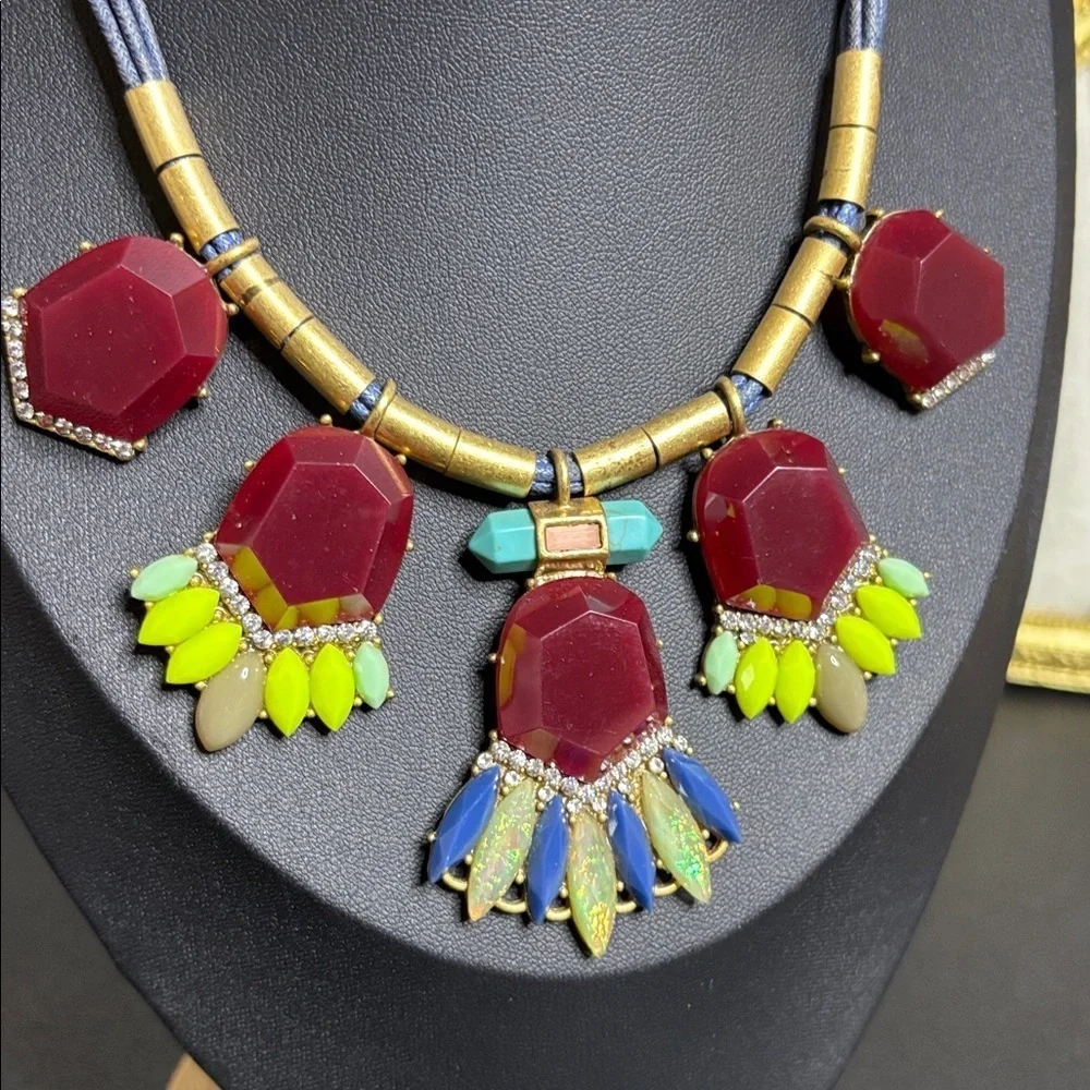 J. Crew Glow Elegant Red and Gold Statement Necklace